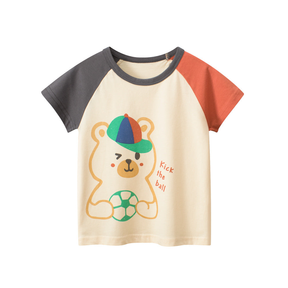 Boys’ Cartoon Teddy Bear Pattern T-Shirt In European And American Style-0