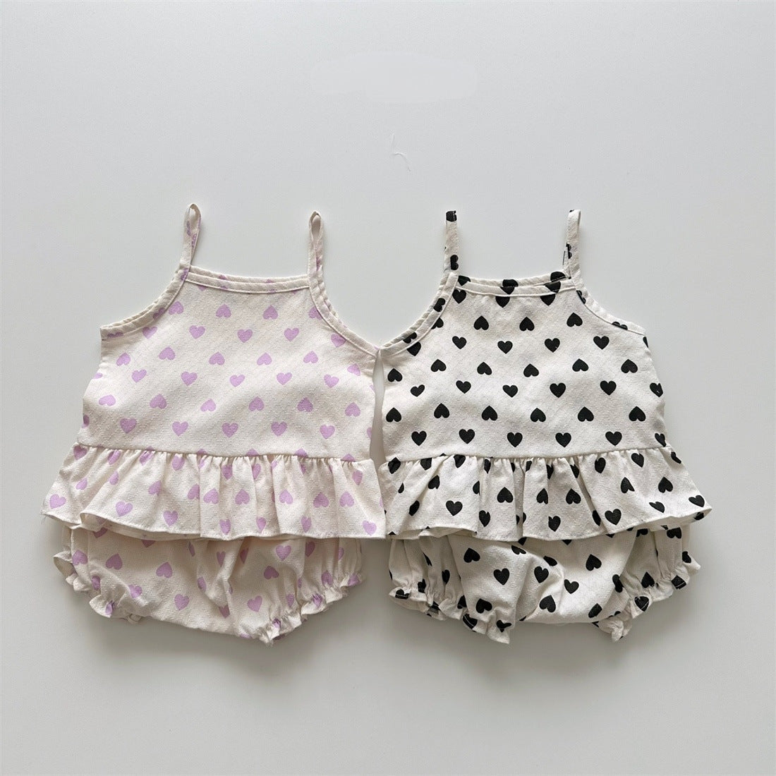 Baby Girl Heart Pattern Sling Tops With Shoers Sets-4