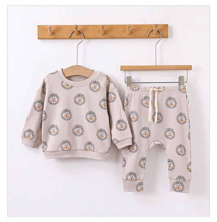 Baby Boy And Girl Print Pattern Cotton Hoodie Combo Trousers Sets-5