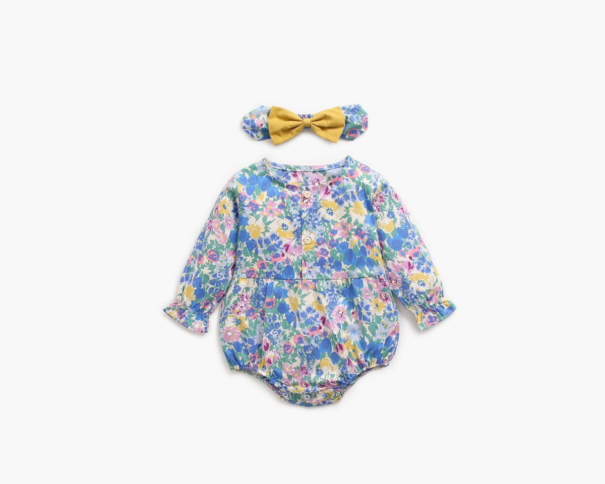 Baby Girl 1pcs Flower Pattern Long Sleeved Fashion Hot Selling Bodysuit Onesies &amp; Headband-5