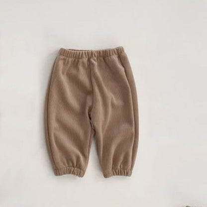 Baby Solid Color Fleece Thermal Lantern Pants In Autumn Winter-5