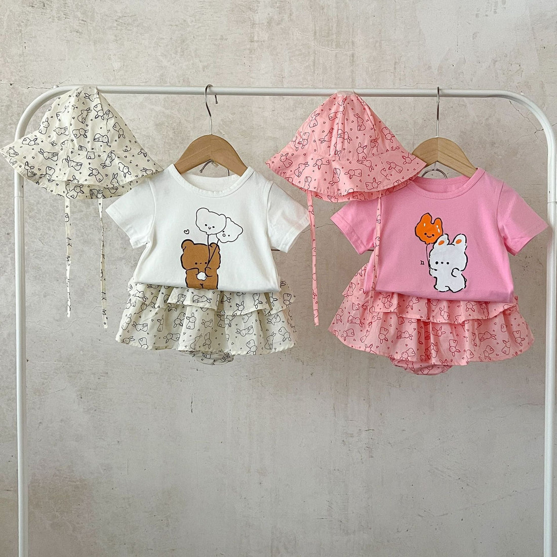 Summer Baby Kids Girls Comfortable Rabbit Cartoon T-Shirt And Shorts Clothing Set-0