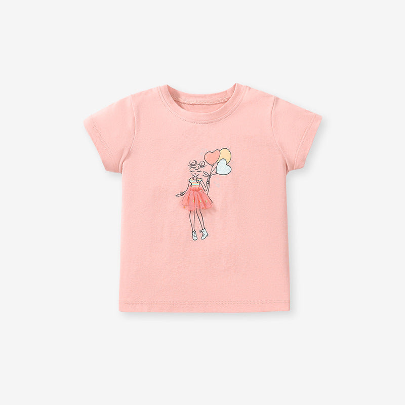 Girls’ Lady Print T-Shirt In European And American Style For Summer-1