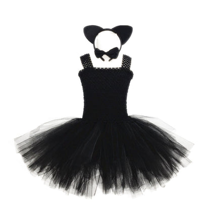 Children’s Halloween Solid Color Cat Costume Mesh Tutu Dress &amp; 1-Piece Jewelry Sets-5