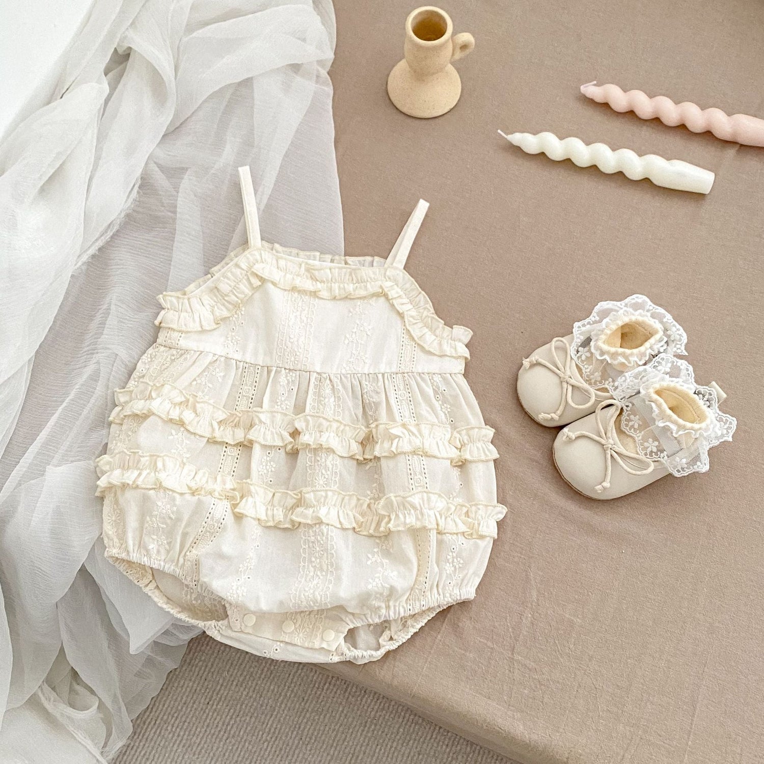 New Arrival Summer Baby Kids Girls Flowers Embroidery Hollow Out Sleeveless Strap Onesies-4