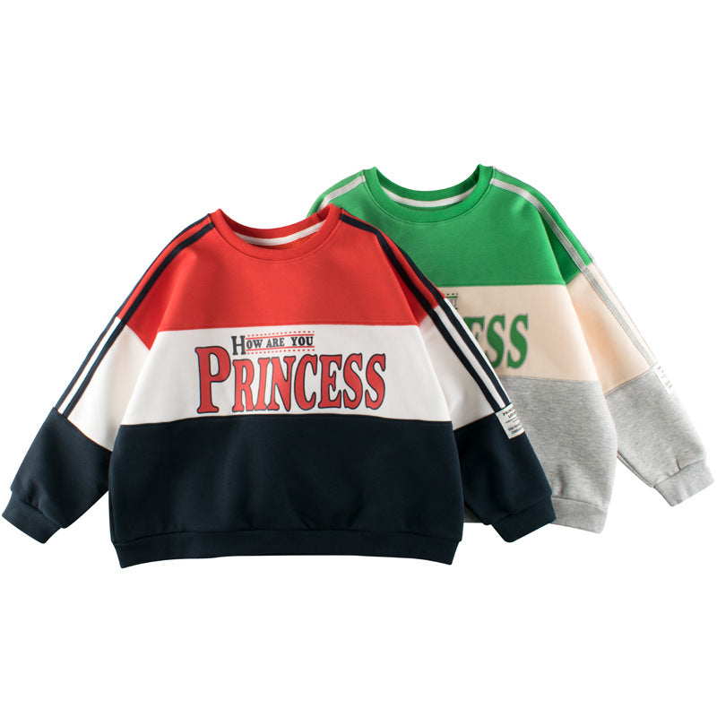 Children Slogan Pattern Color Contrast Design Velvet Hoodies-0