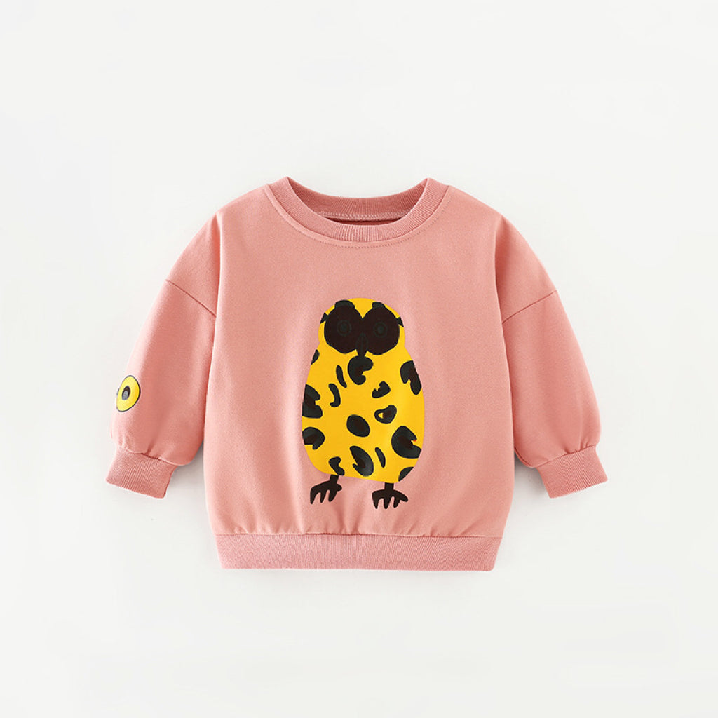 Baby Girl Cartoon Animal Pattern Solid Color Lovely Hoodie-0