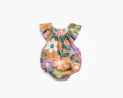 Baby Girl Floral Print Ruffle Design O-Neck Onesies In Summer-5