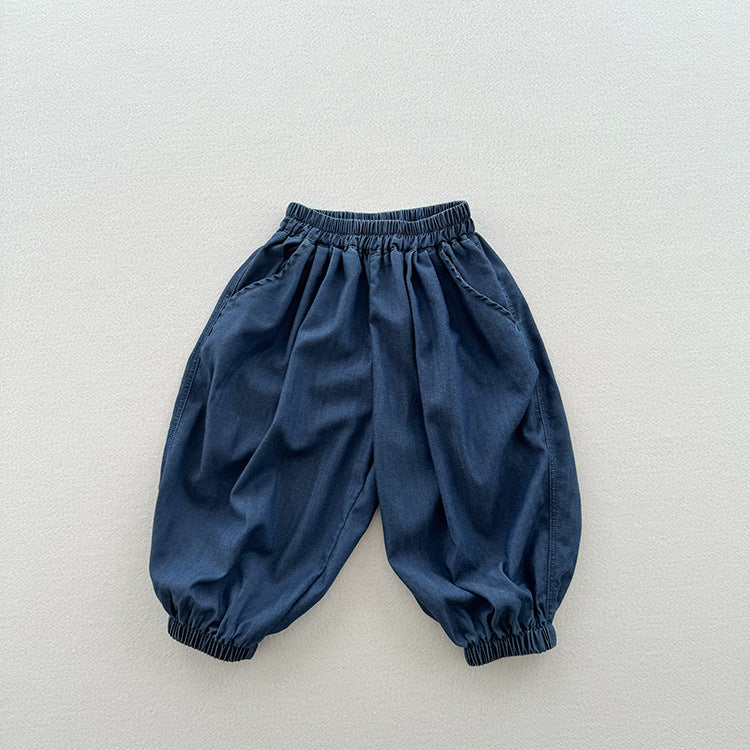 Summer New Arrival Modern Casual Unisex Blue Denim Elastic Waistband Lantern Pants-1