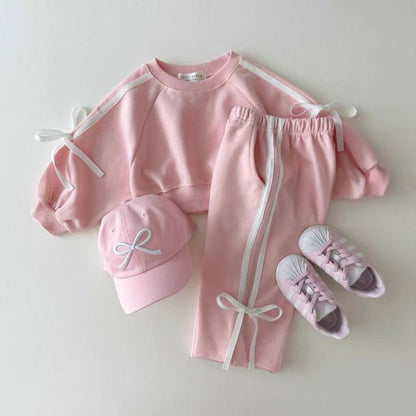 Autumn Baby Kids Girls Casual Bows Tied Pullover And Pants Clothing Set-1