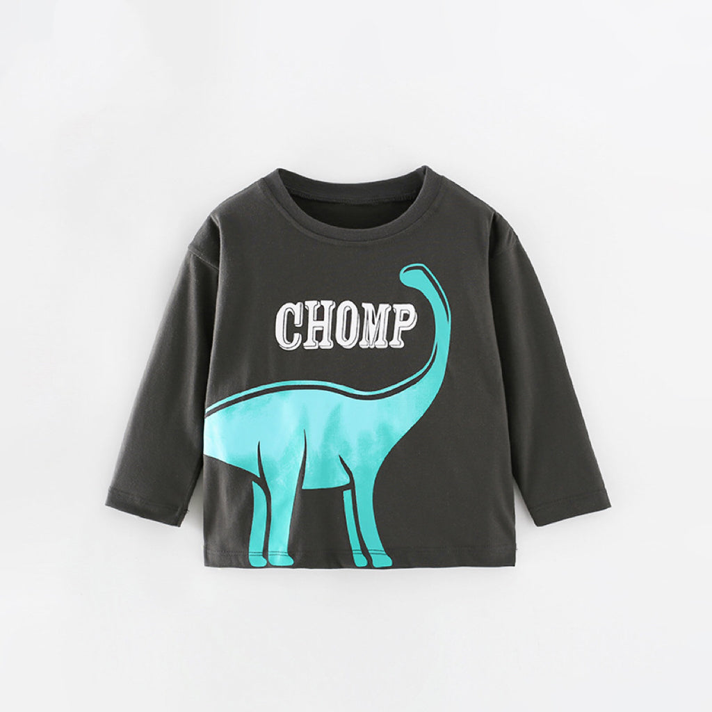 Baby Cute Dinosaur Graphic Long Sleeve O-Neck Autumn New Style Shirt-0