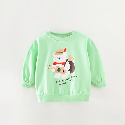 Baby Boy And Girl Violin Bear Pattern O-Neck Cotton Hoodie-4