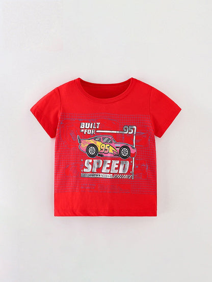 Boys’ Racing Car Cartoon Print T-Shirt In European And American Style-1