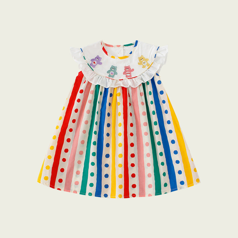 New Arrival Summer Baby Kids Girls Sleeveless Striped Polka Dots Dress-0