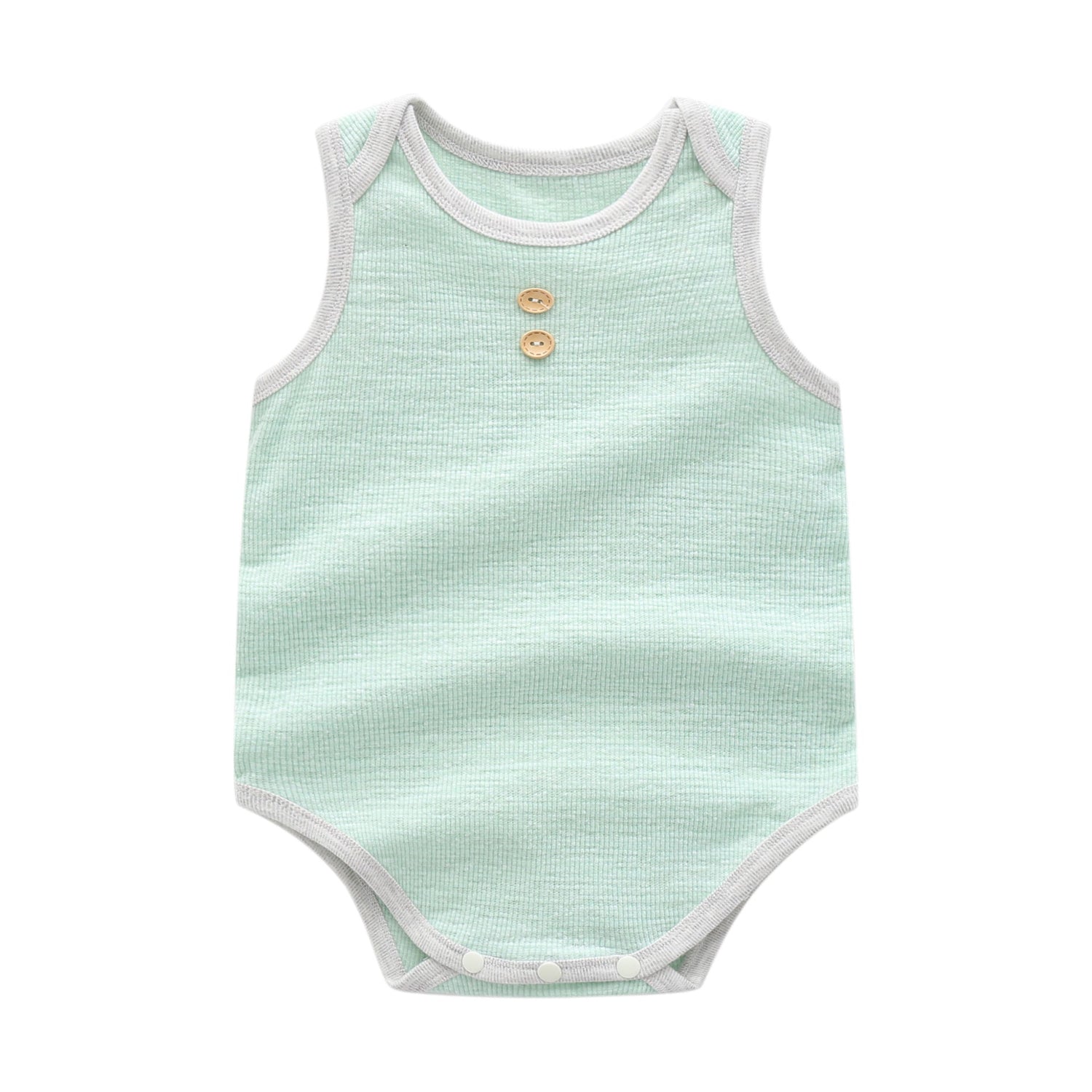 Baby Boy Solid Color Neck Buttoned Design Sleeveless Round Collar Onesies-5