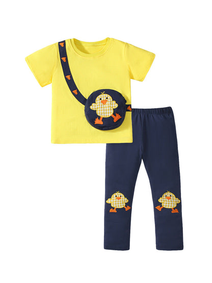 Summer Girls Ducks Cartoon T-Shirt And Pants 2-Piece Set-4