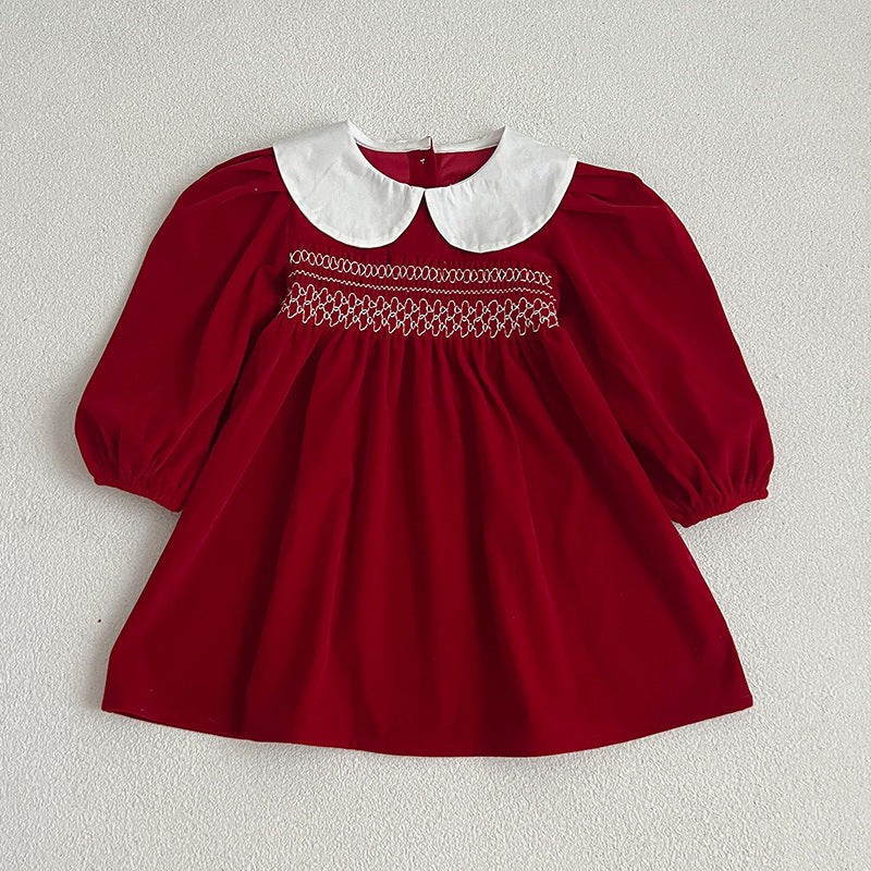 Doll Neck Red Long Sleeve Fashion Onesies &amp; Dress-4