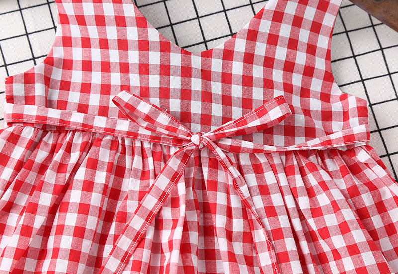 Baby Girl Plaid Pattern Bow Tie Decoration Sleeveless Dress-5