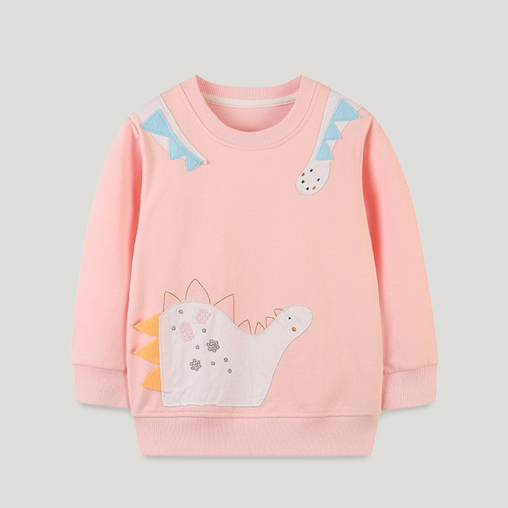 Autumn Dinosuar Pattern Pink Soft Cotton Hoodie-0