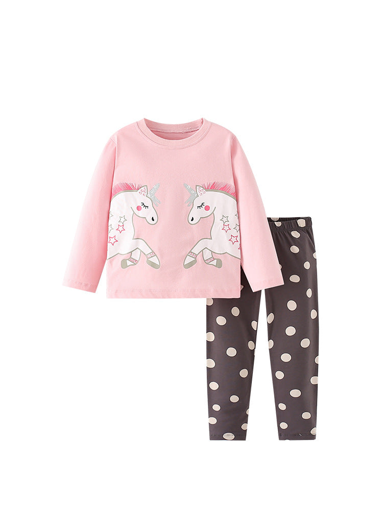 Girls Cartoon Unicorn Printing Design Top And Pattern Pants Set-5