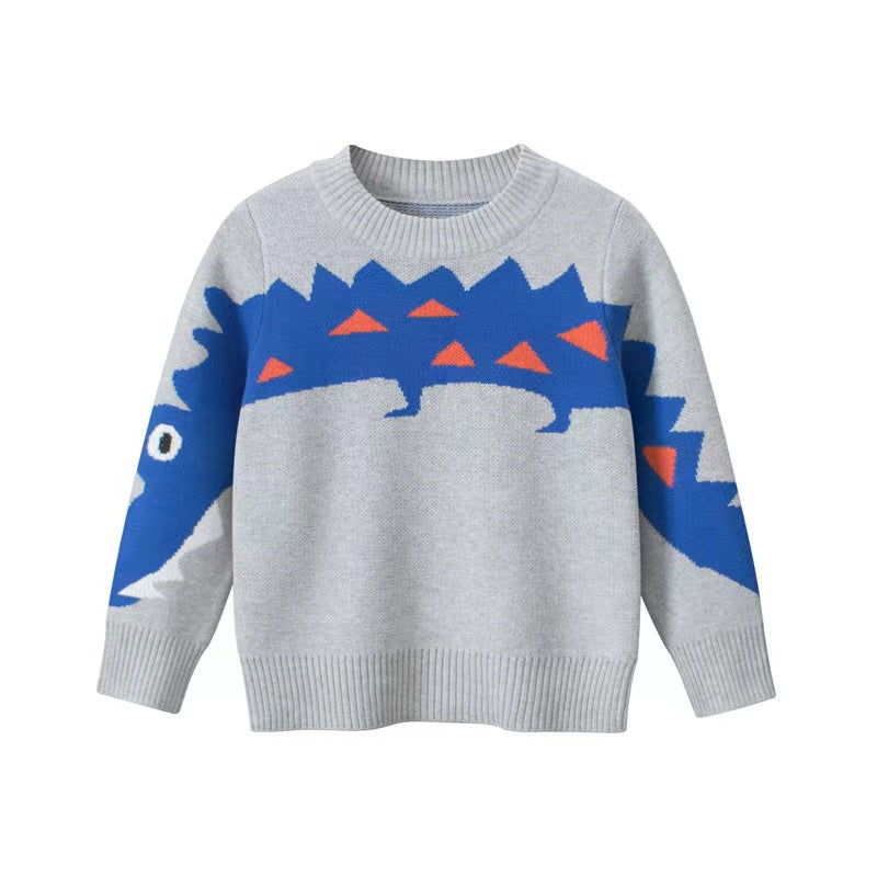 Baby Boy Dinosaur Pattern Crewneck Long Sleeve Knit Sweater-0