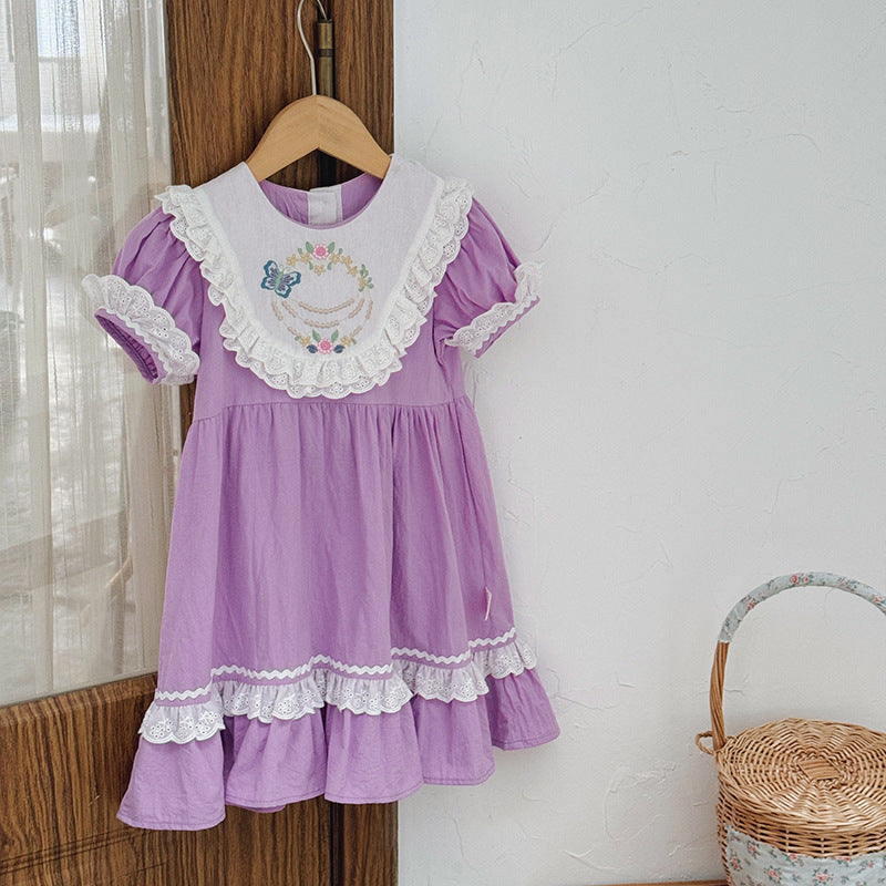 New Arrival Summer Baby Kids Girls Short Sleeves Noble Princess Dress-0