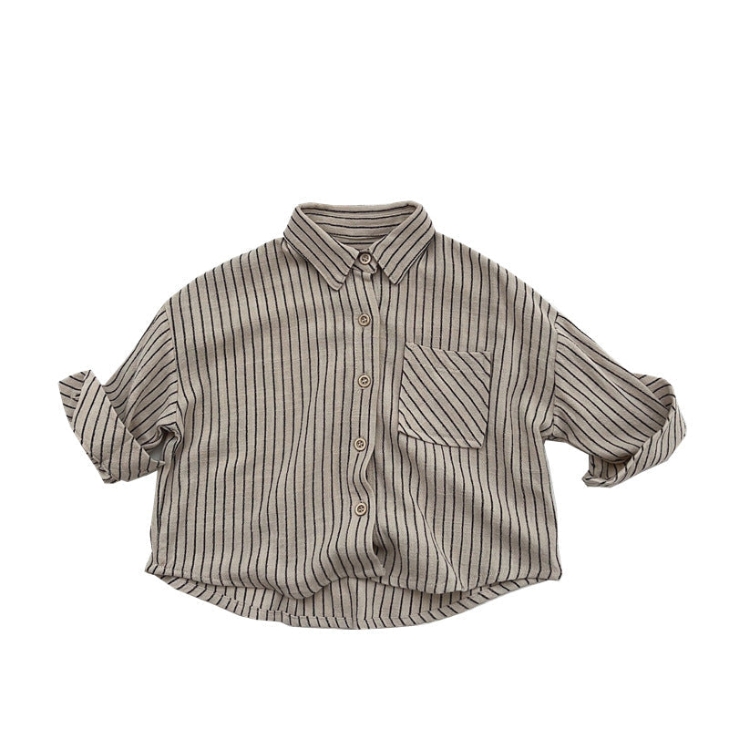 Baby Striped Print Pattern Single Breasted Design Cotton Shirt-4