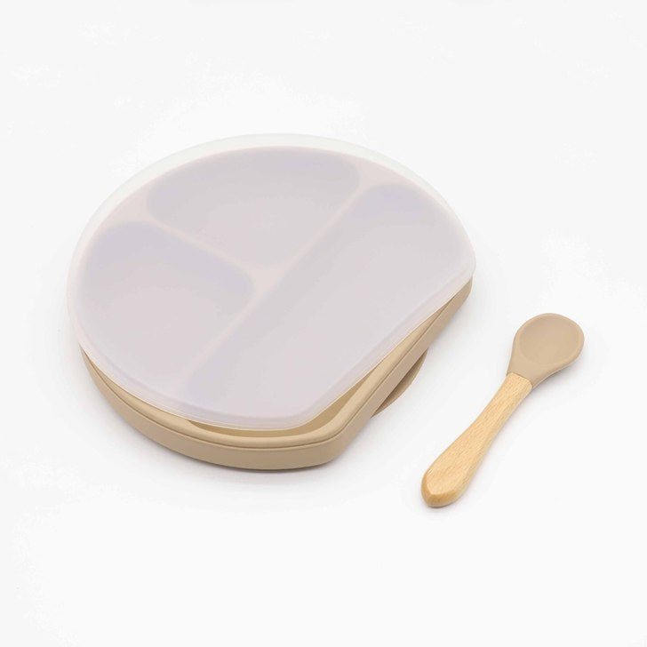 Baby Silicone Compartment Plate With Wooden Spoon-5