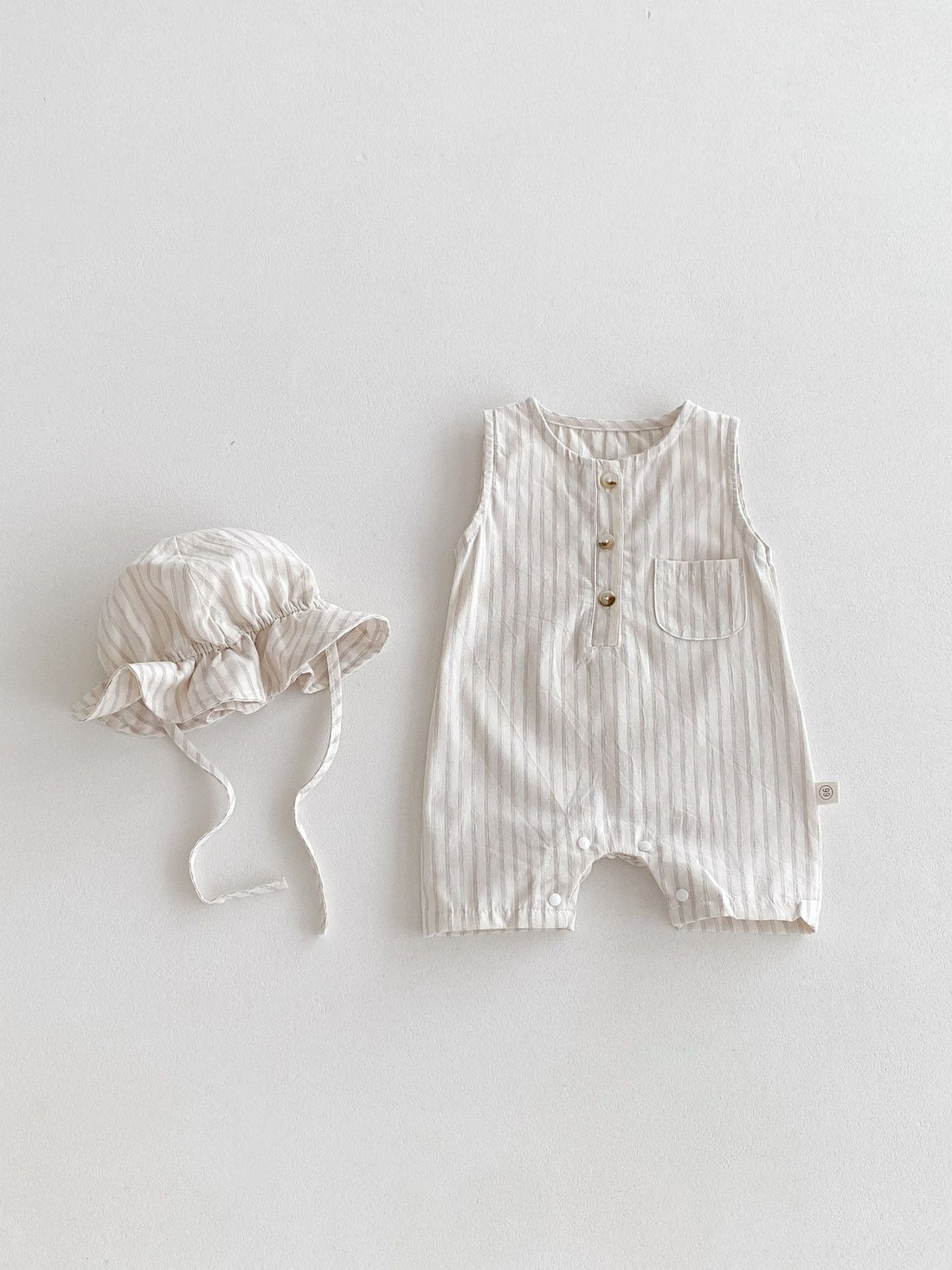 New Design Summer Baby Kids Unisex Plain Simple Striped Pattern Crew Neck Sleeveless Romper-0