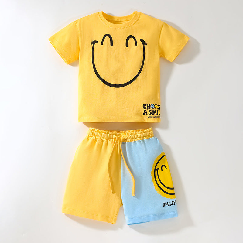 Baby Boy Smile Print Pattern Color Matching Design Clothing Sets-3