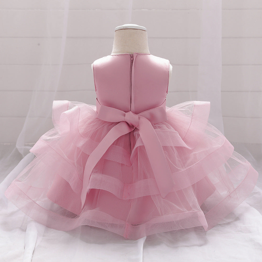 Baby Girl Sequins Patched Design Sleeveless Tutu Style Baptism Birthday Dress-5