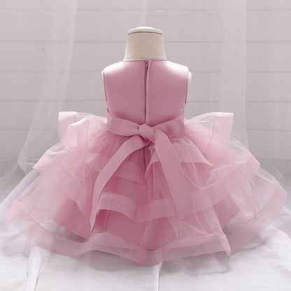 Baby Girl Sequins Patched Design Sleeveless Tutu Style Baptism Birthday Dress-5