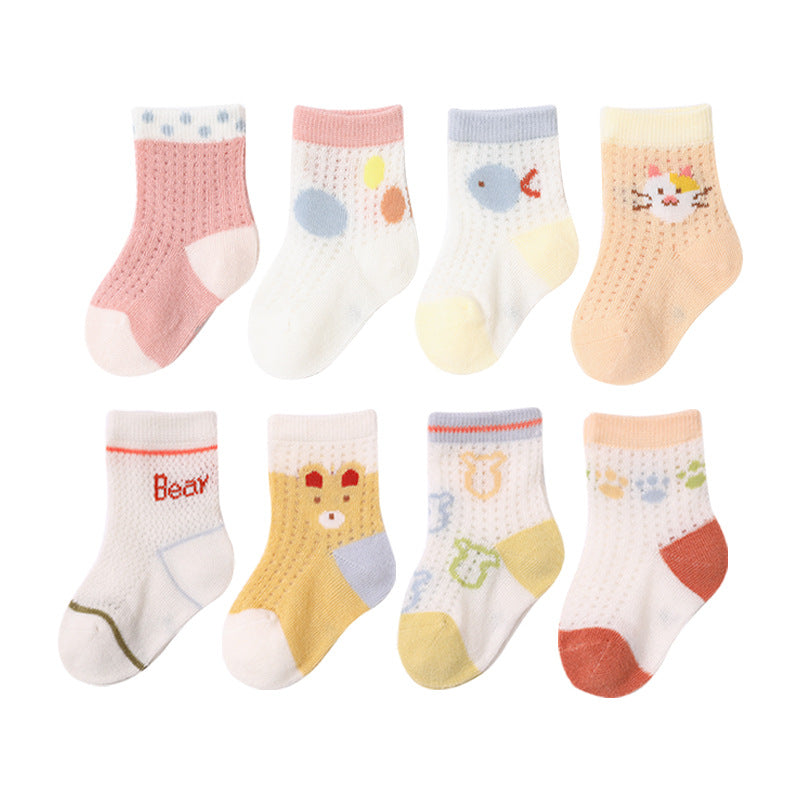 Baby Cartoon Graphic Breathable Mesh 1bag=4pairs Socks-0