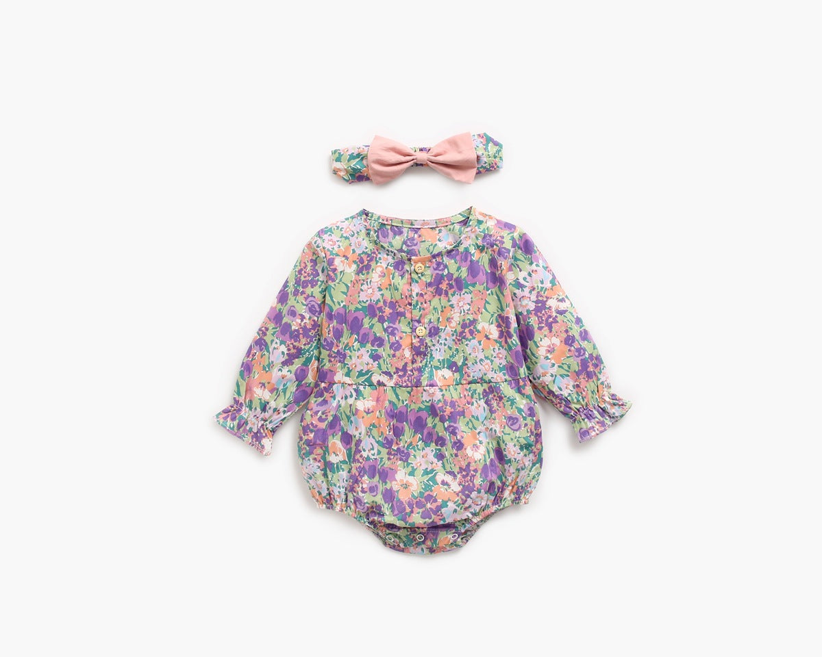 Baby Girl 1pcs Flower Pattern Long Sleeved Fashion Hot Selling Bodysuit Onesies &amp; Headband-6