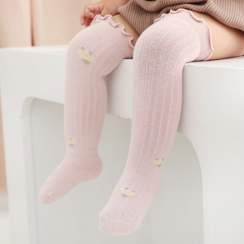 Baby Solid Color Wooden Ear Design Over Knee Socks In Autumn-7