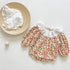 Baby Girls Floral Pattern Lace Patchwork Design O-Neck Puff-Sleeved Onesies In Spring-0