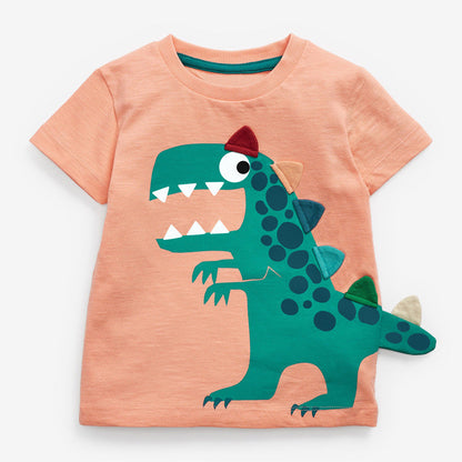 Baby Boy Cartoon Dinosaur Print 3D Tail Patched Design Tee-0