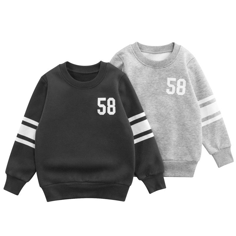 Baby Solid Color Side Striped Design Fleece Warm Hoodies-0