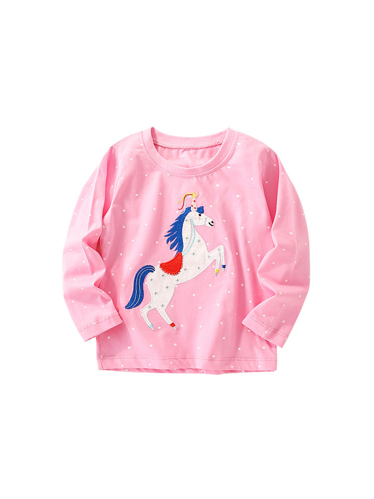 Baby Girl Autumn Cartoon Pattern Crewneck Casual Shirts-5