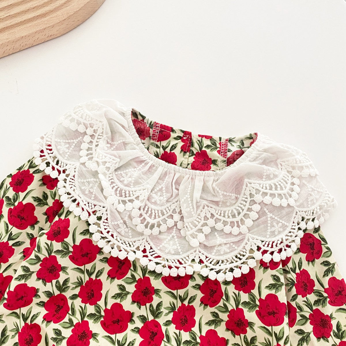 Baby Girl Flower Pattern Labeled Collar Design Long Sleeve Bodysuit-6