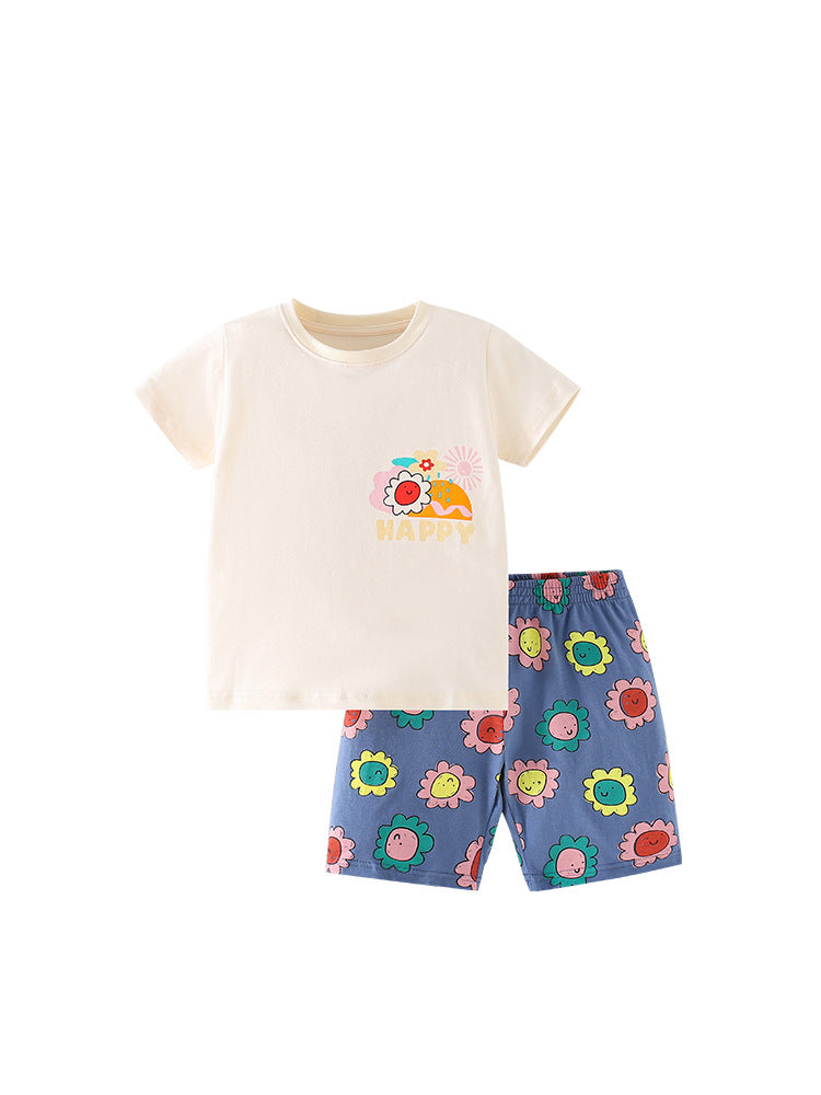 Baby And Kids Boys And Girls Cartoon Short Sleeves Top And Shorts Casual Clothing Set-0