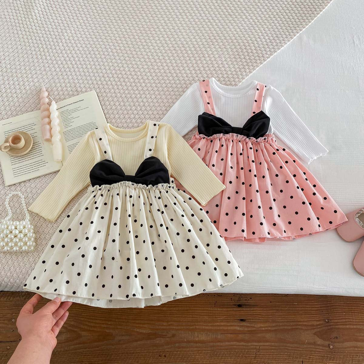 Spring Baby Kids Girls Plain Long Sleeves Base Sweatshirt And Suspender Skirt Clothing Set-5