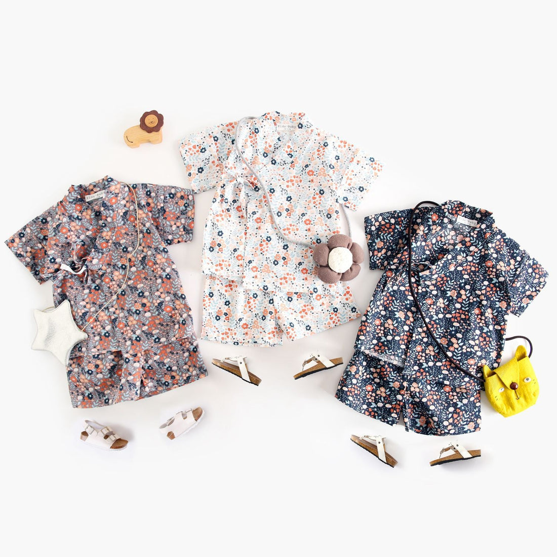 Summer Baby Kids Unisex Floral Print Casual V Neck T-Shirt And Shorts Clothing Set-0