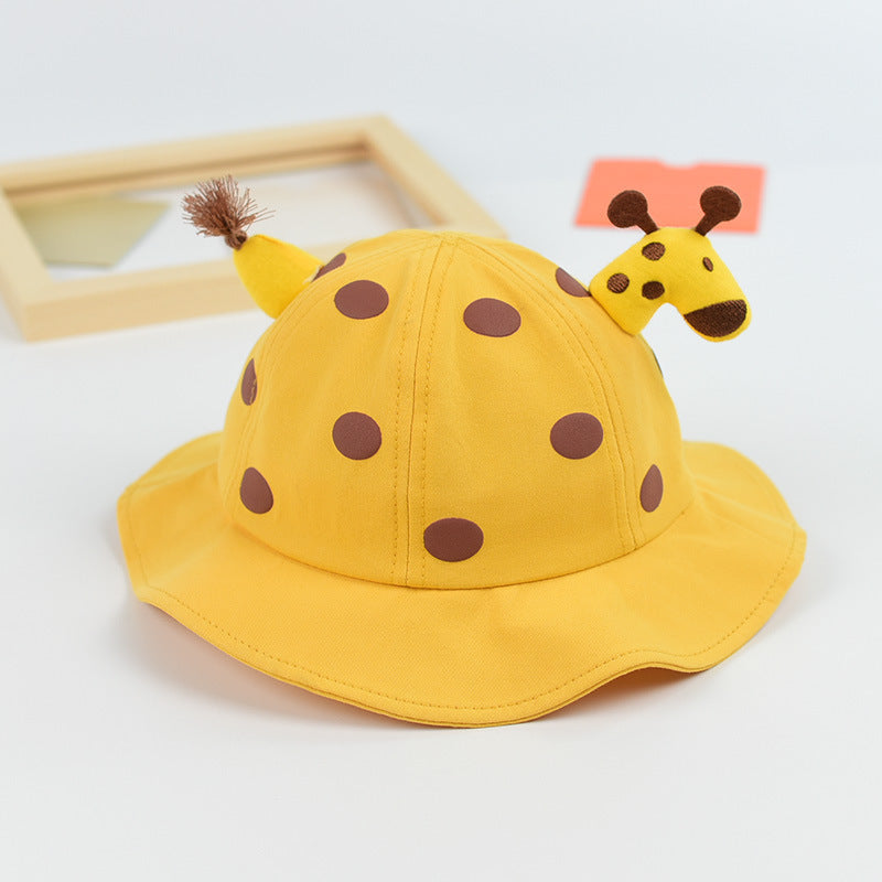 Baby Solid Color Animal Print Design Sunshade Bucket Hats-6