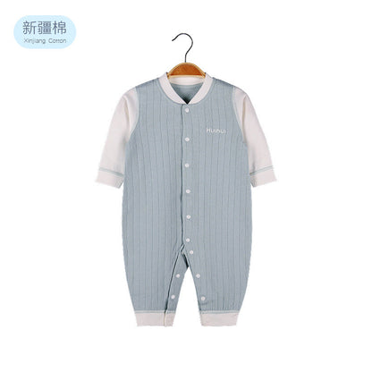 Baby Solid Color Pit Strip Fabric Single Breasted Design Cotton Jumpsuit Pajamas-6