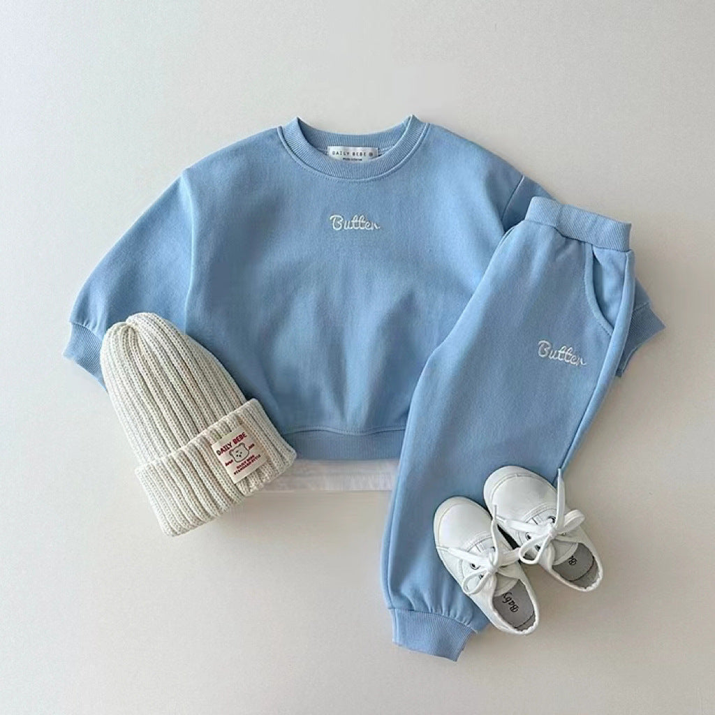 Autumn Baby Kids Unisex Casual Letter Embroidery Pullover And Pants Clothing Set-2