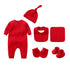 Newborn Solid Color Romper Hat, Bib, Gloves, Footwear, Square Scarf Sets-4