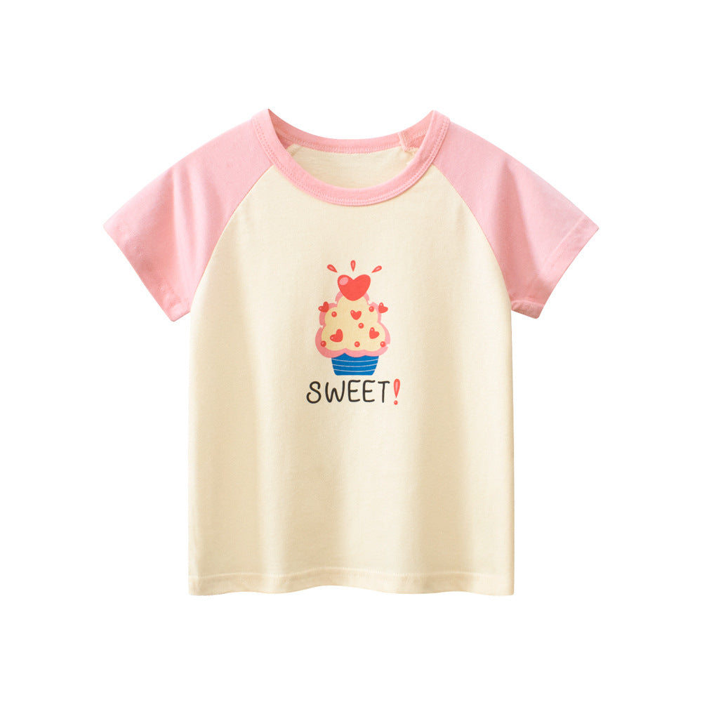 Adorable Cartoon Print Girls’ Patchwork T-Shirt For Summer-3