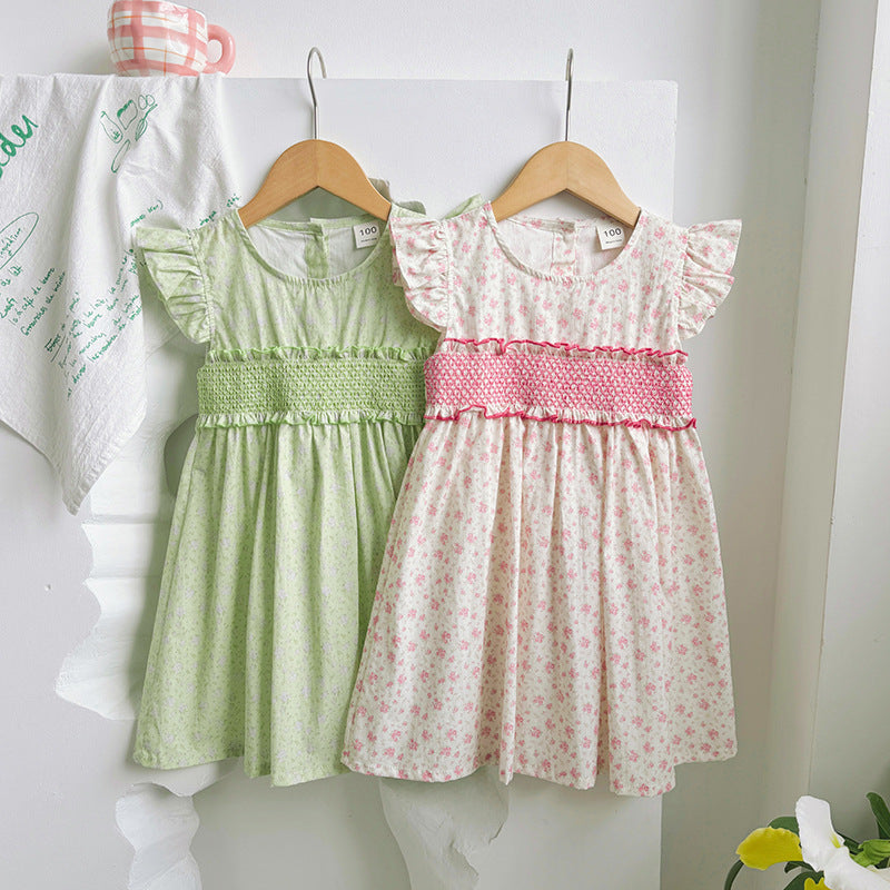 New Arrival Summer Baby Kids Girls Fly Sleeves Floral Print Dress-5