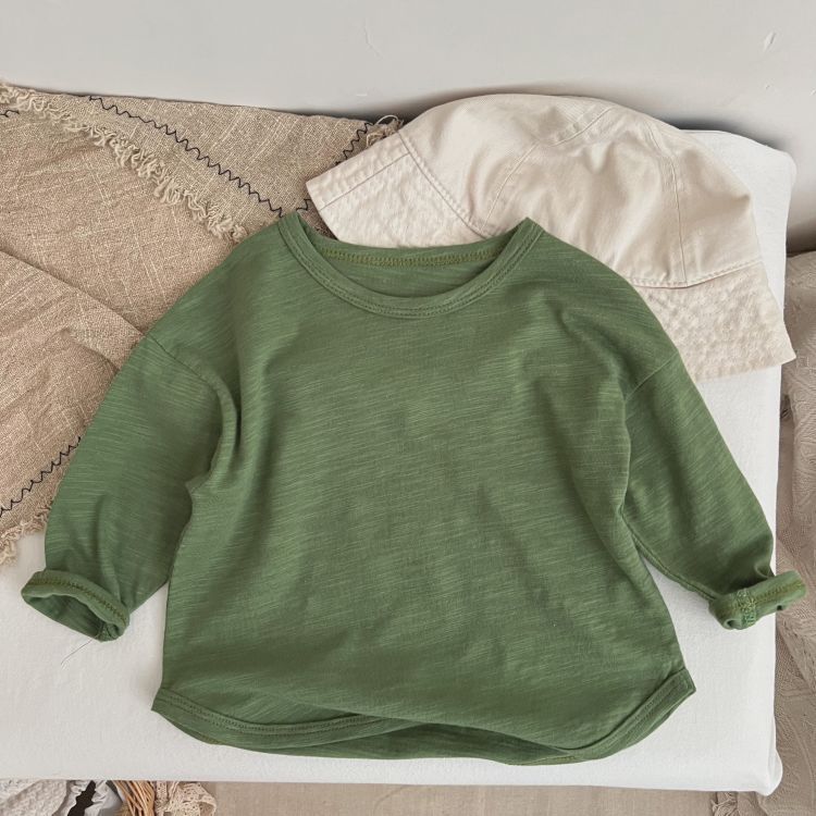 Baby Boy And Girl Solid Color O-Neck Pullover Tops In Spring-6